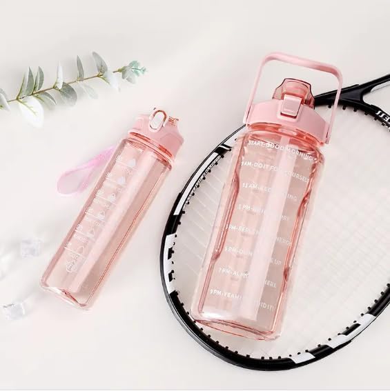 inulec Set of 3 Transparent Water Bottle 2000ML, 900ML, 300ML  (Set of 3), pink color - Image 3