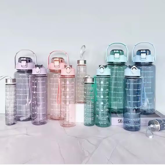inulec Set of 3 Transparent Water Bottle 2000ML, 900ML, 300ML  (Set of 3), pink color - Image 4