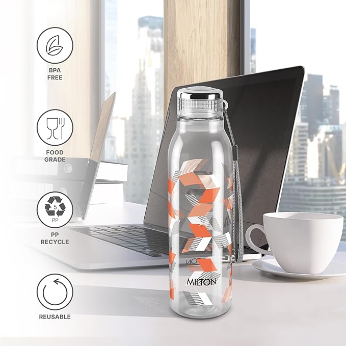 MILTON Helix 1000 Pet Water Bottle, 1 Piece, 1 Litre, Orange, Reusable Plastic Fridge Bottle - Image 2
