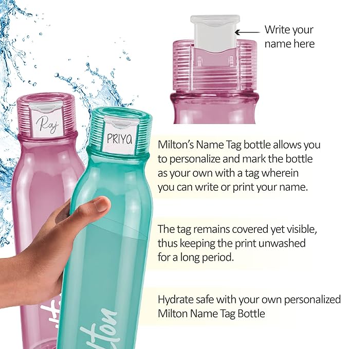 MILTON Name Tag 1000 Water Bottle, 958 ml, Reusable Plastic Fridge Bottle - Image 2