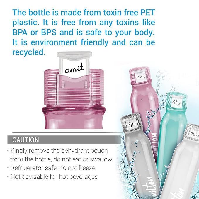 MILTON Name Tag 1000 Water Bottle, 958 ml, Reusable Plastic Fridge Bottle - Image 5