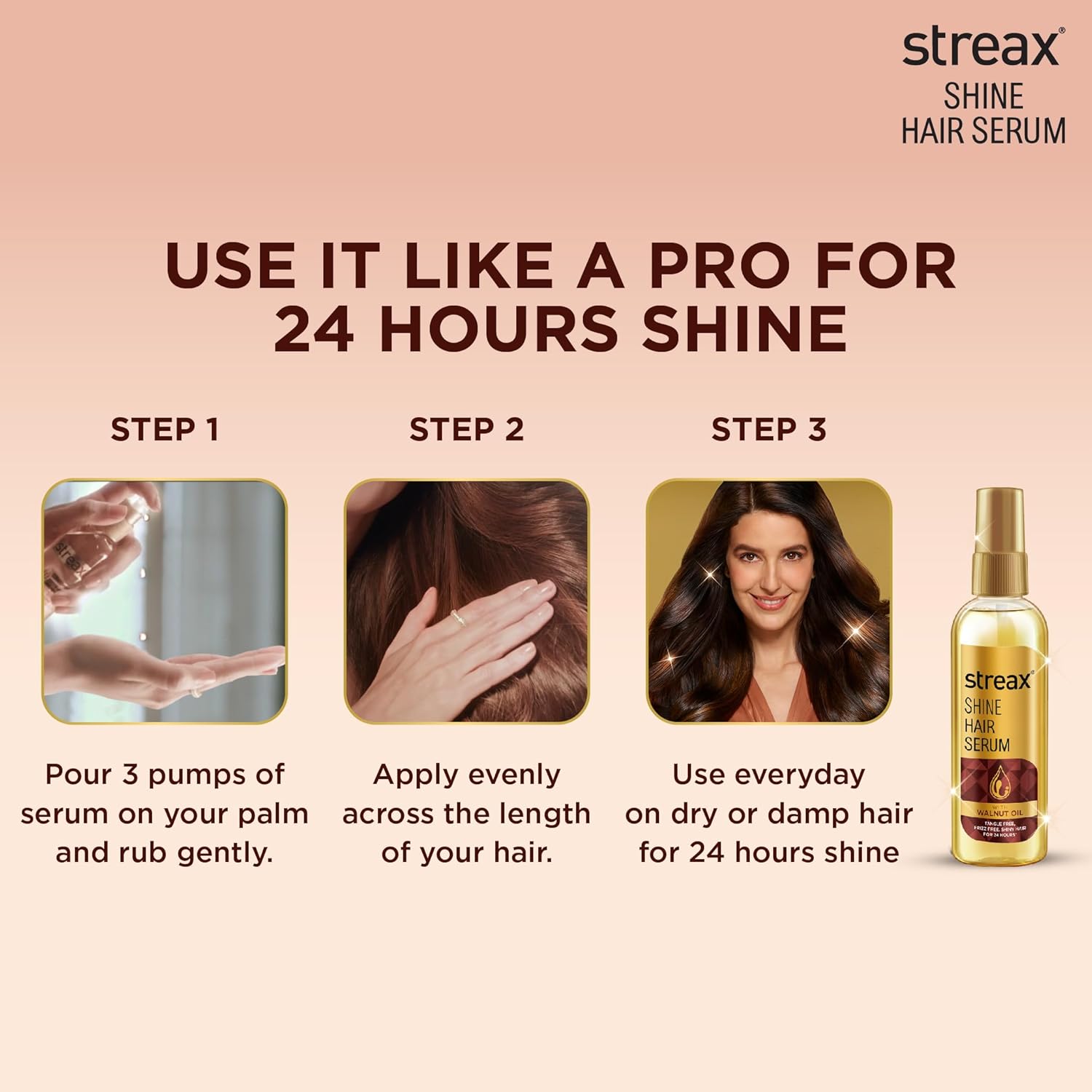 Streax Hair Serum 200ml, Hair serum for Dry & Frizzy Hair, for Women - Image 3