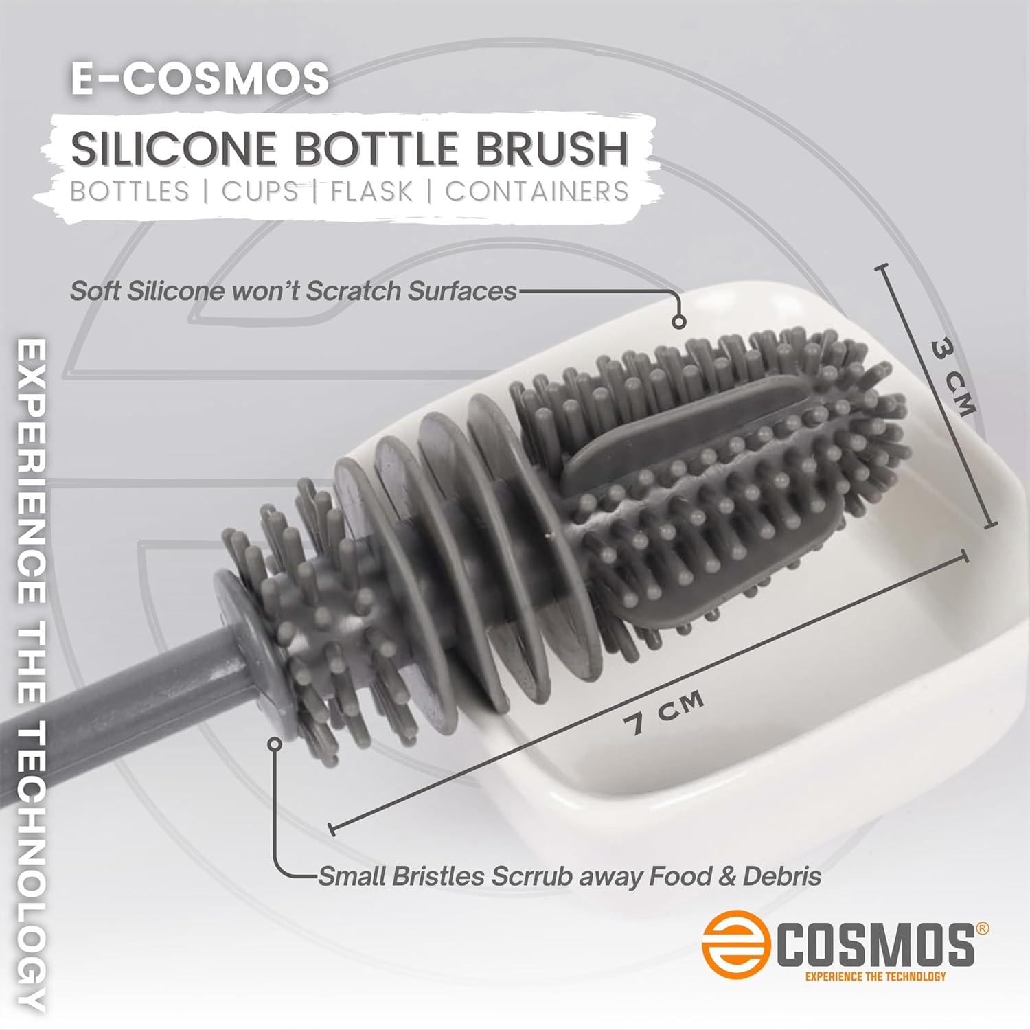 E-COSMOS Bottle Cleaning Brush Silicone Long Handle, Water Bottle - Image 3