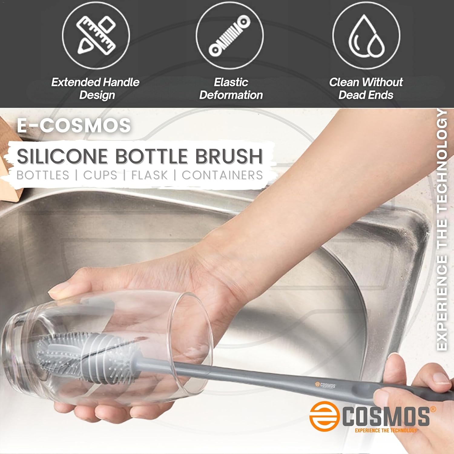 E-COSMOS Bottle Cleaning Brush Silicone Long Handle, Water Bottle - Image 4