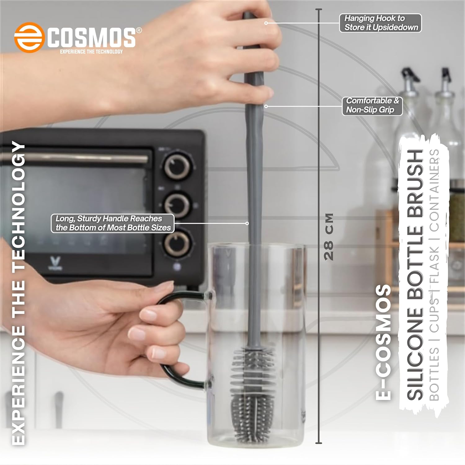 E-COSMOS Bottle Cleaning Brush Silicone Long Handle, Water Bottle - Image 5