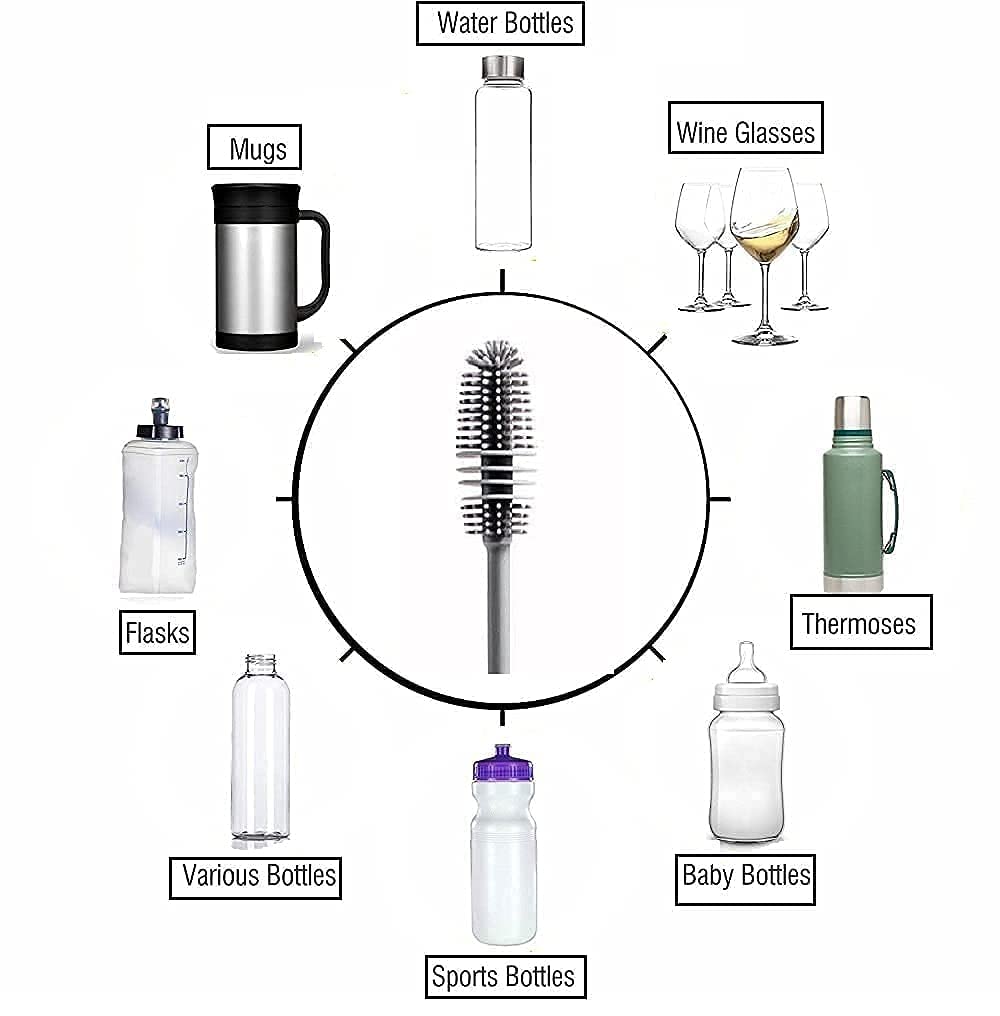 E-COSMOS Bottle Cleaning Brush Silicone Long Handle, Water Bottle - Image 8
