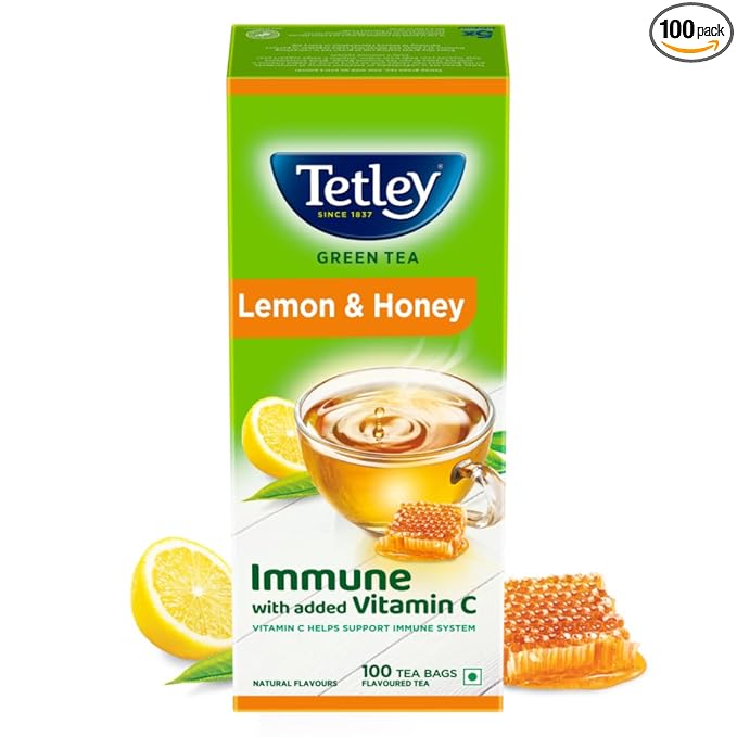 Tetley Green Tea Immune with Added Vitamin C, Lemon and Honey, 100 Tea Bags Flavour : Lemon and Honey - Image 1