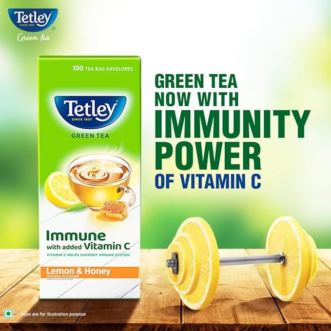 Tetley Green Tea Immune with Added Vitamin C, Lemon and Honey, 100 Tea Bags Flavour : Lemon and Honey - Image 2