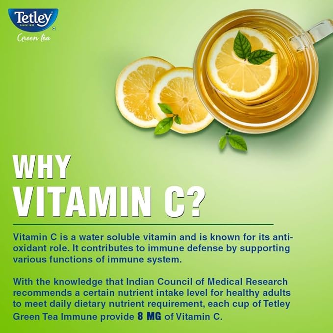 Tetley Green Tea Immune with Added Vitamin C, Lemon and Honey, 100 Tea Bags Flavour : Lemon and Honey - Image 3