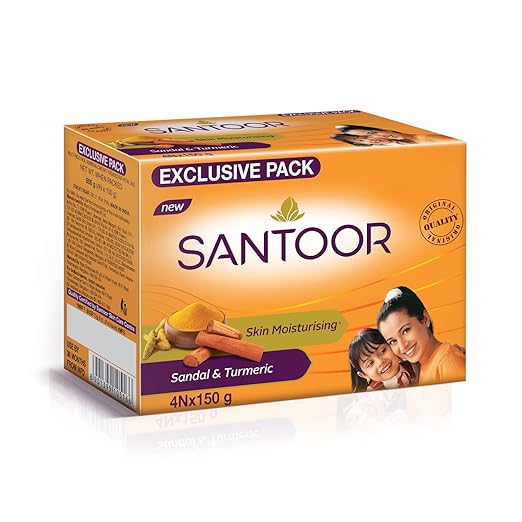 Santoor Sandal and Turmeric Soap, 150g (Pack of 4) - Image 1