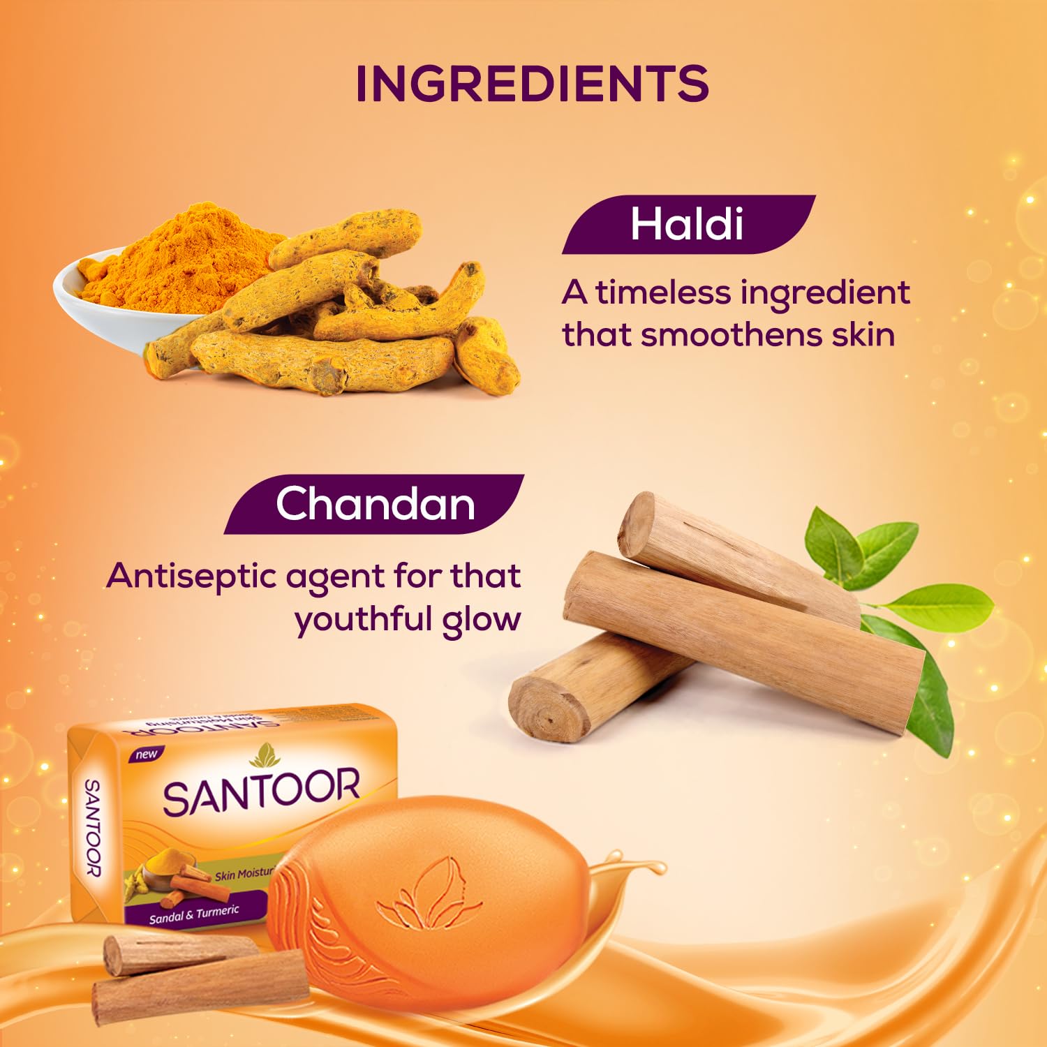Santoor Sandal and Turmeric Soap, 150g (Pack of 4) - Image 6