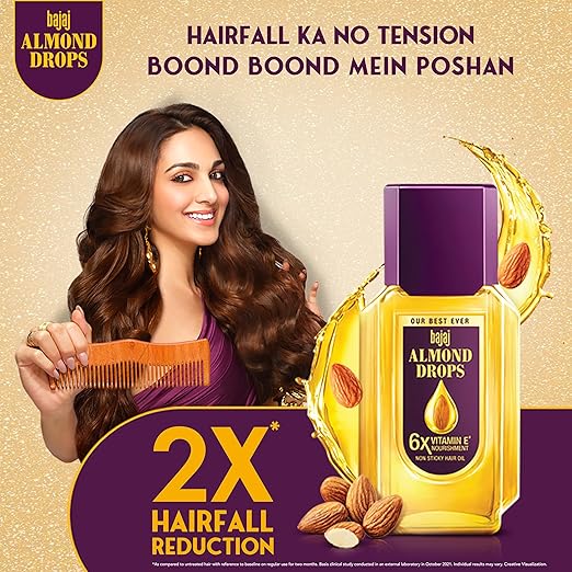 Bajaj Almond Drops Hair Oil, 625ml, Light & Non-Sticky with 6X Vitamin E for 2X Hair fall Reduction - Image 3