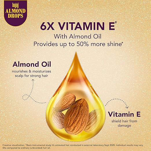Bajaj Almond Drops Hair Oil, 625ml, Light & Non-Sticky with 6X Vitamin E for 2X Hair fall Reduction - Image 4