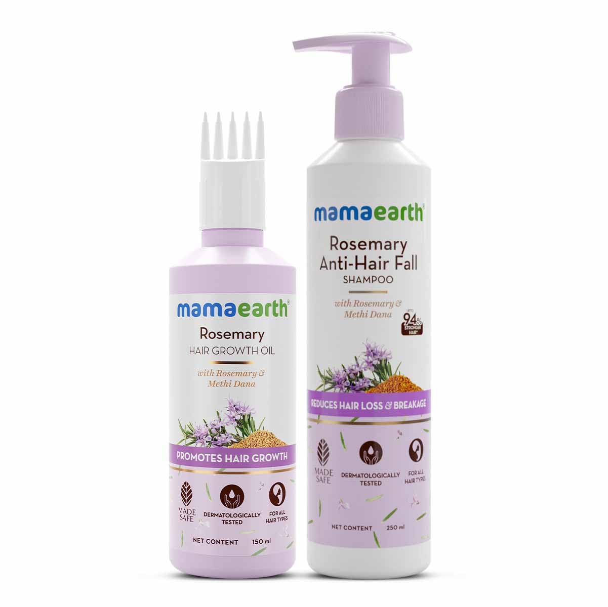 Mamaearth Rosemary Hair Growth Combo for Stronger Hair | Hair Fall & Breakage Control Shampoo + Strong Roots Oil for Weak Follicles | 150ml + 250ml / 2 Piece Set - Image 1