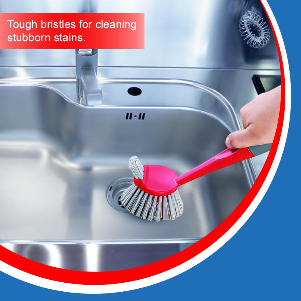 Cello Kleeno Dual Action Sink & Dish Brush Red & Grey - Image 3