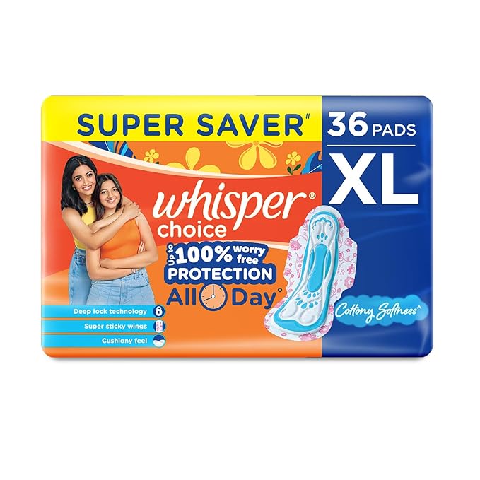 WHISPER CHOICE SANITARY PADS, 36 XL PADS - Image 1