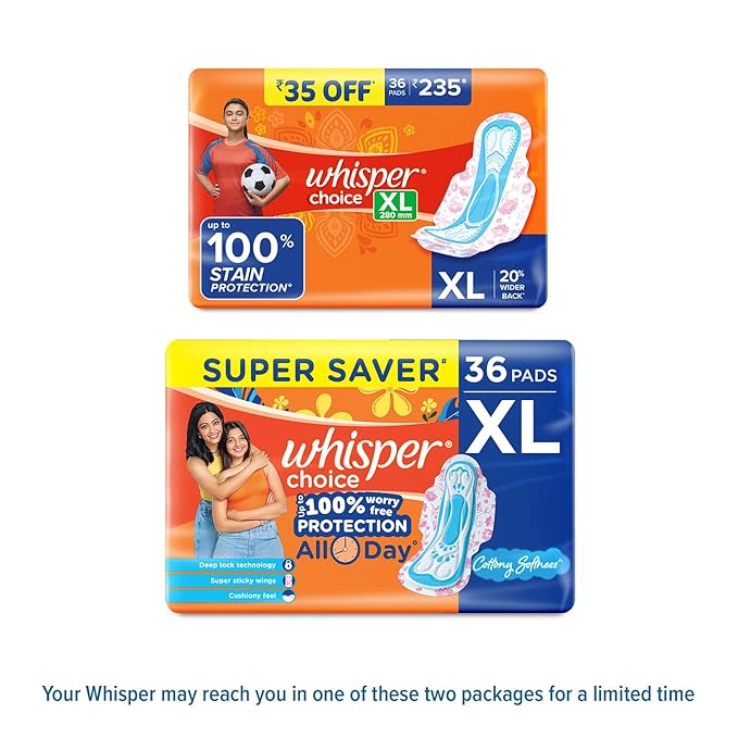 WHISPER CHOICE SANITARY PADS, 36 XL PADS - Image 2