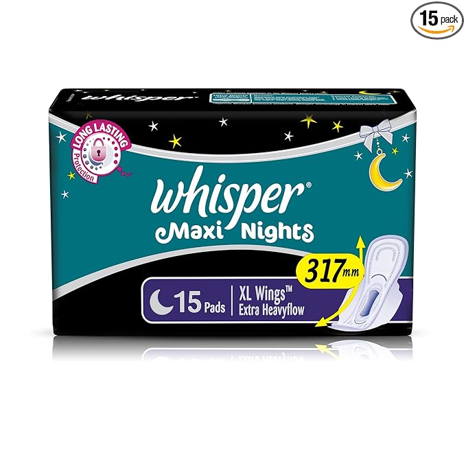 Whisper Maxi Nights Sanitary Pads for Women, XL, Pack of 15 Napkins - Image 1