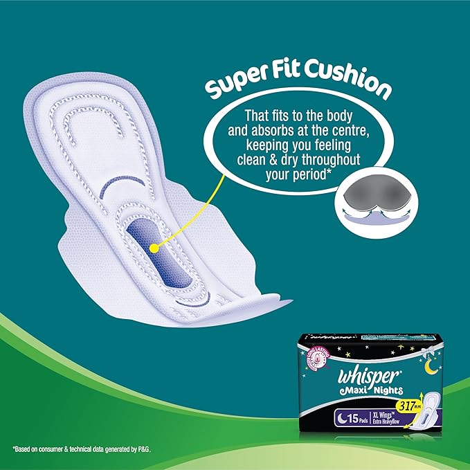 Whisper Maxi Nights Sanitary Pads for Women, XL, Pack of 15 Napkins - Image 3