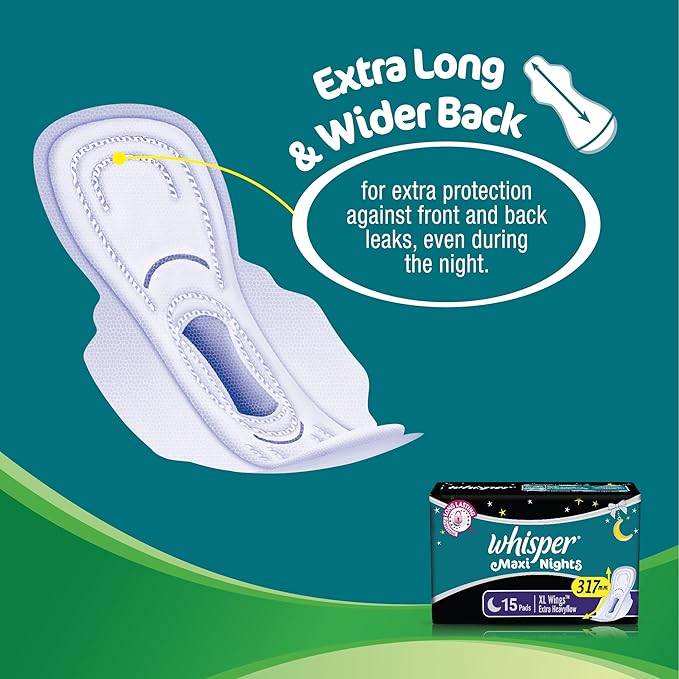 Whisper Maxi Nights Sanitary Pads for Women, XL, Pack of 15 Napkins - Image 4