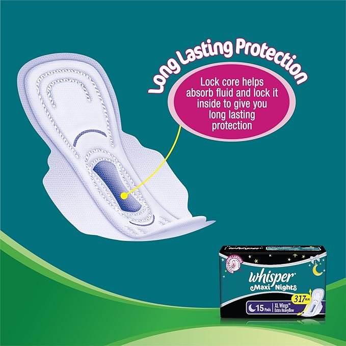 Whisper Maxi Nights Sanitary Pads for Women, XL, Pack of 15 Napkins - Image 5