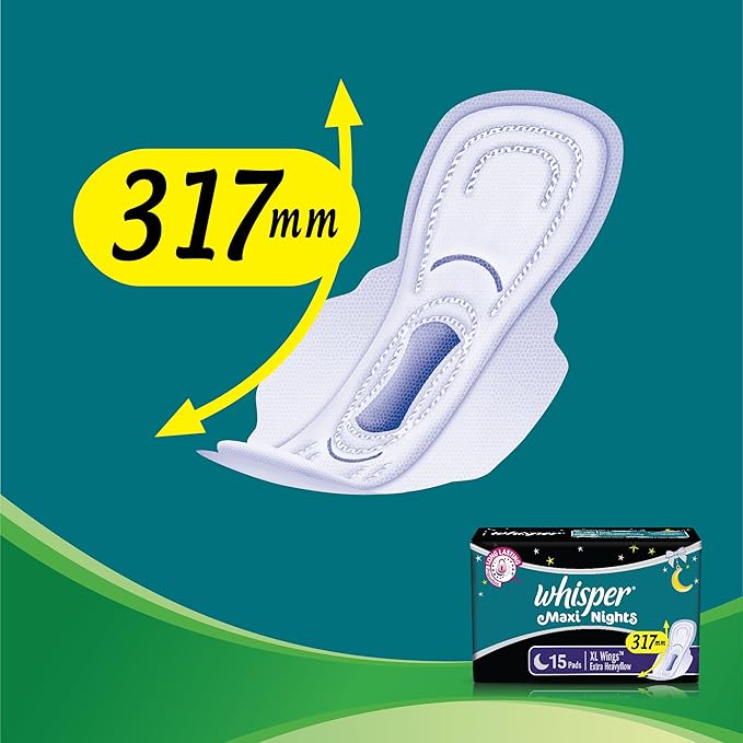 Whisper Maxi Nights Sanitary Pads for Women, XL, Pack of 15 Napkins - Image 6