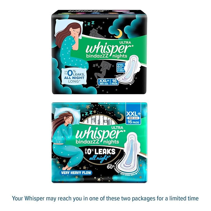 Whisper Bindazzz Nights 16 XXL+ Sanitary Pads, Upto 0% Leaks All Night Long - Image 2