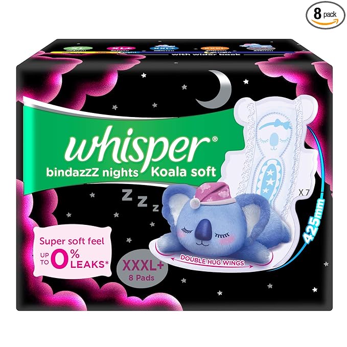 Whisper Ultra Night Sanitary Pads for Women, XXXL+ 8 Napkins - Image 1