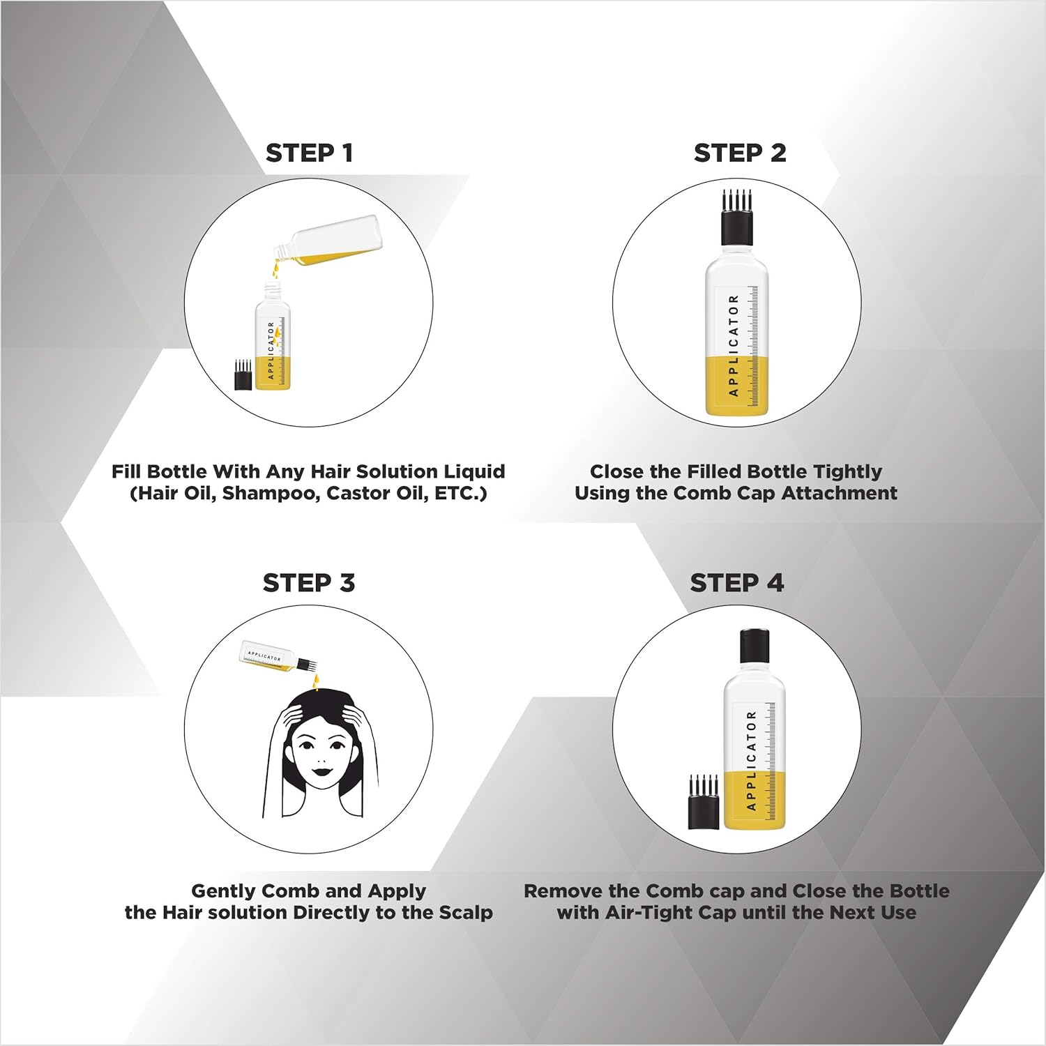 Chariot New York Hair Root Applicator Bottle with Comb Cap for Applying Hair Oil, Shampoo and Medicine (Pack of 2) - Image 5
