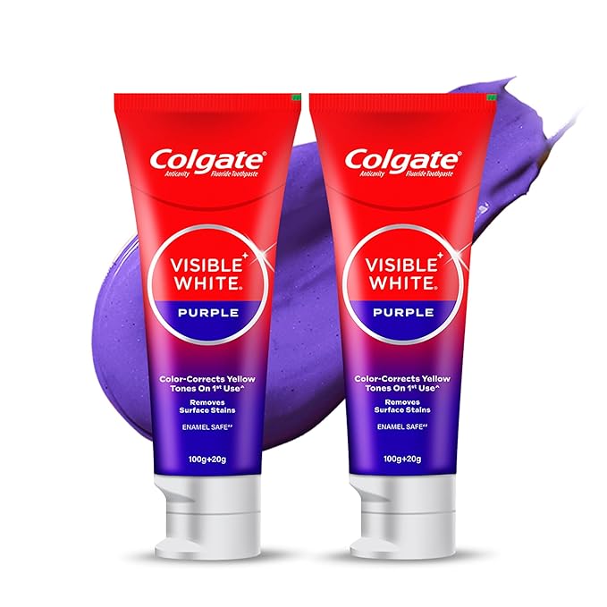 Colgate Visible White Purple Toothpaste for Teeth Whitening, Combo Pack, 200g + 40g - Image 1