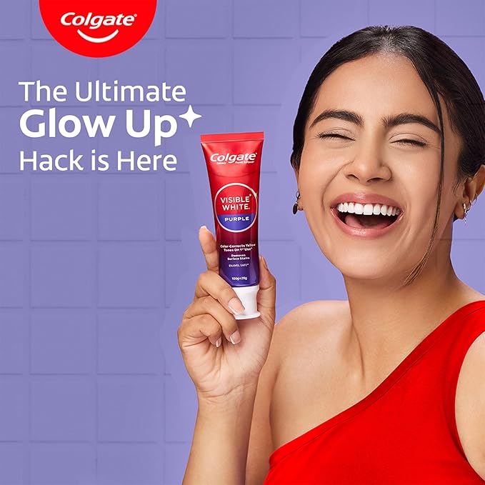 Colgate Visible White Purple Toothpaste for Teeth Whitening, Combo Pack, 200g + 40g - Image 4