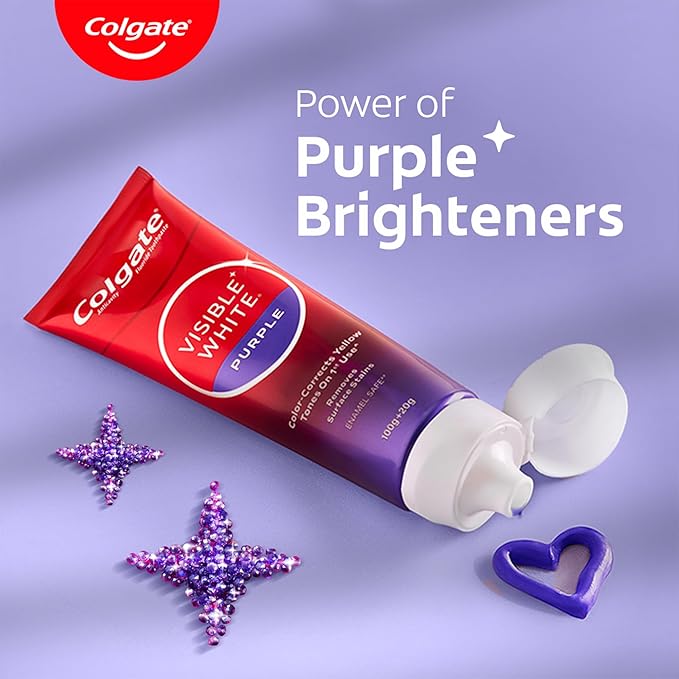 Colgate Visible White Purple Toothpaste for Teeth Whitening, Combo Pack, 200g + 40g - Image 5