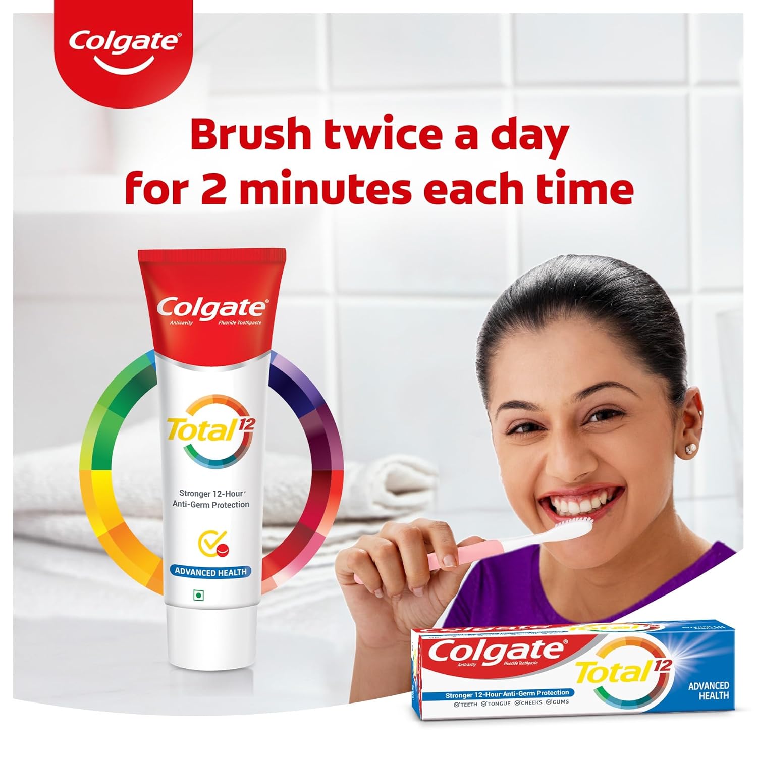 Colgate Total Whole Mouth Health, Antibacterial Cavity Protection Toothpaste, 120gm each, Pack of 2 - Image 7