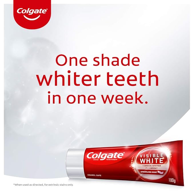 Colgate Visible White, teeth whitening Toothpaste with sparkling mint - 100gm - Image 2