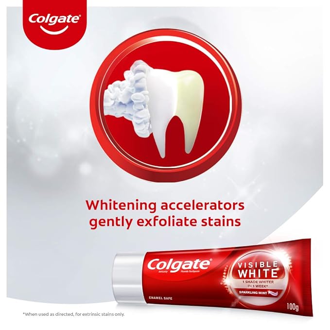 Colgate Visible White, teeth whitening Toothpaste with sparkling mint - 100gm - Image 3