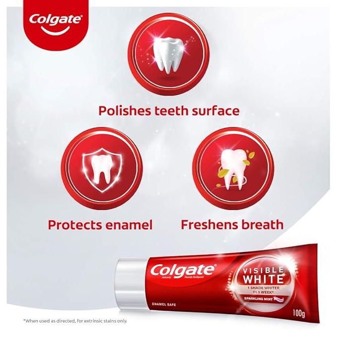 Colgate Visible White, teeth whitening Toothpaste with sparkling mint - 100gm - Image 4