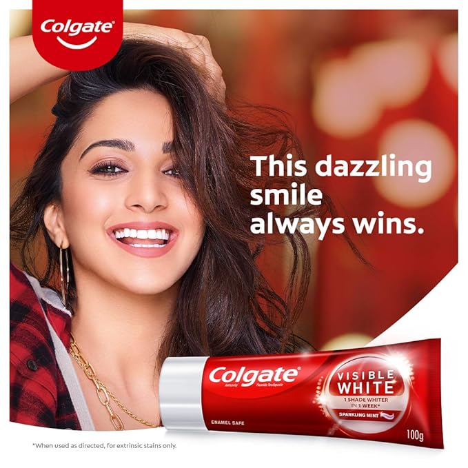 Colgate Visible White, teeth whitening Toothpaste with sparkling mint - 100gm - Image 7