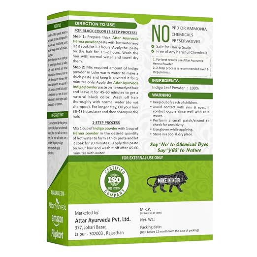 Attar Ayurveda Indigo Powder for black Hair (200 grams) - Image 2