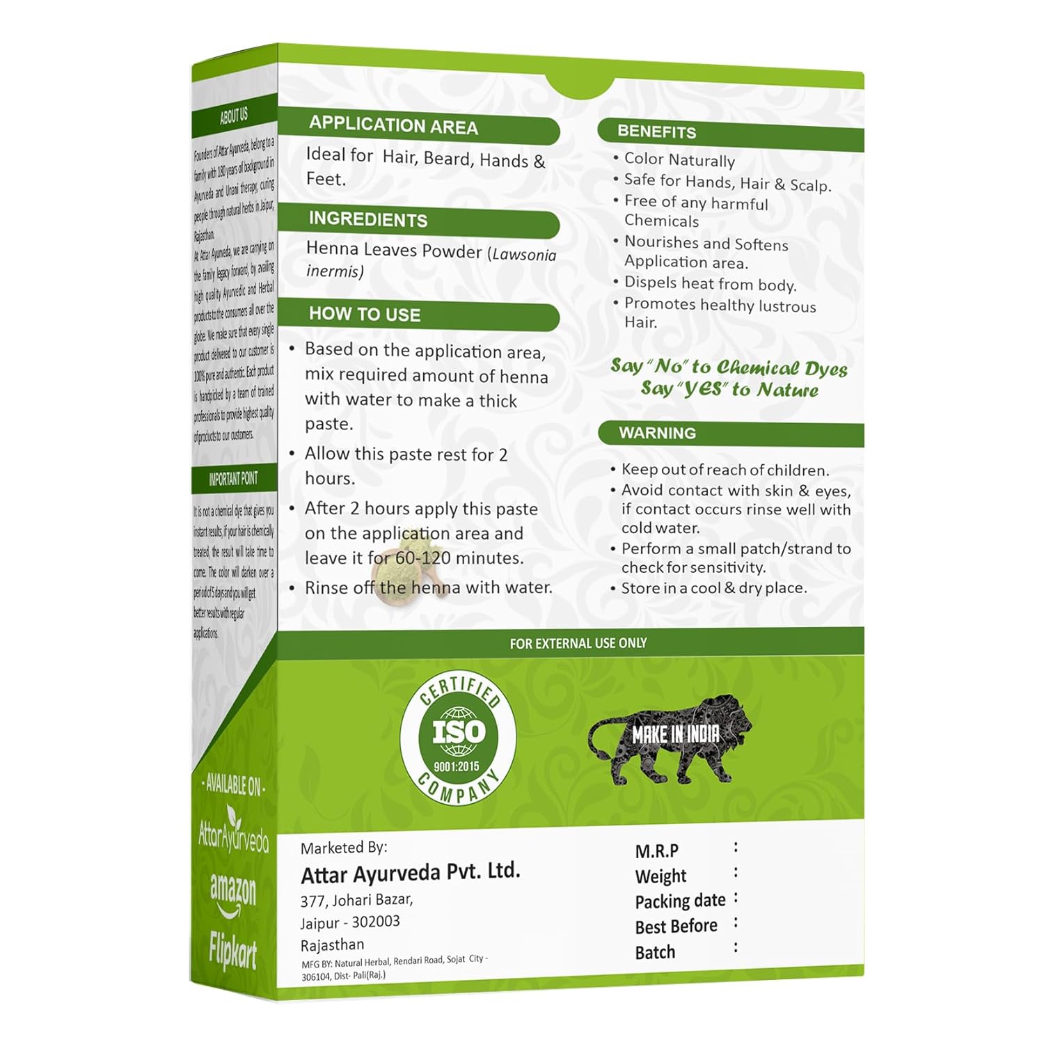 Attar Ayurveda Natural Henna powder for hair Colour and Growth (200 gm) - Image 2