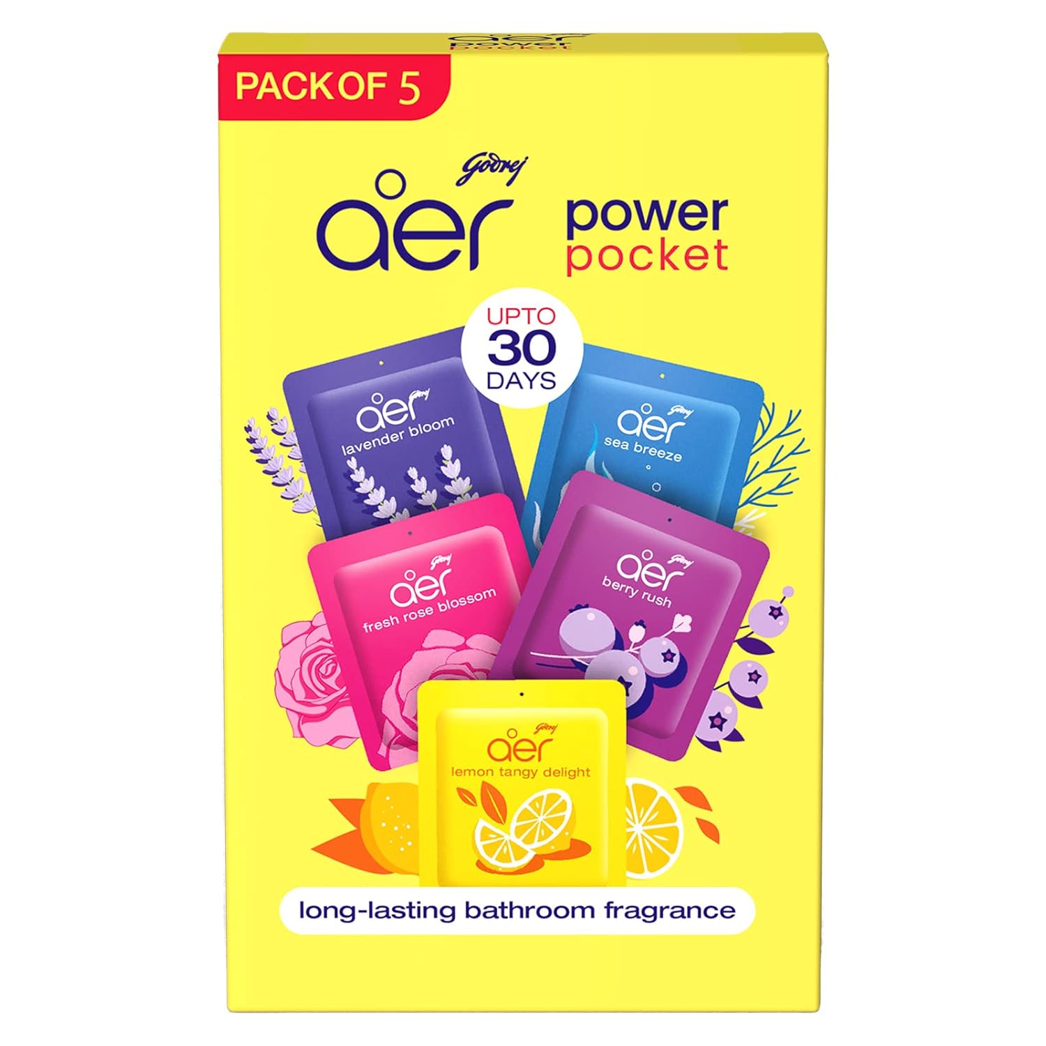 Godrej Aer Power Pocket Bathroom Freshener – Assorted Pack of 5 - 50g - Image 1
