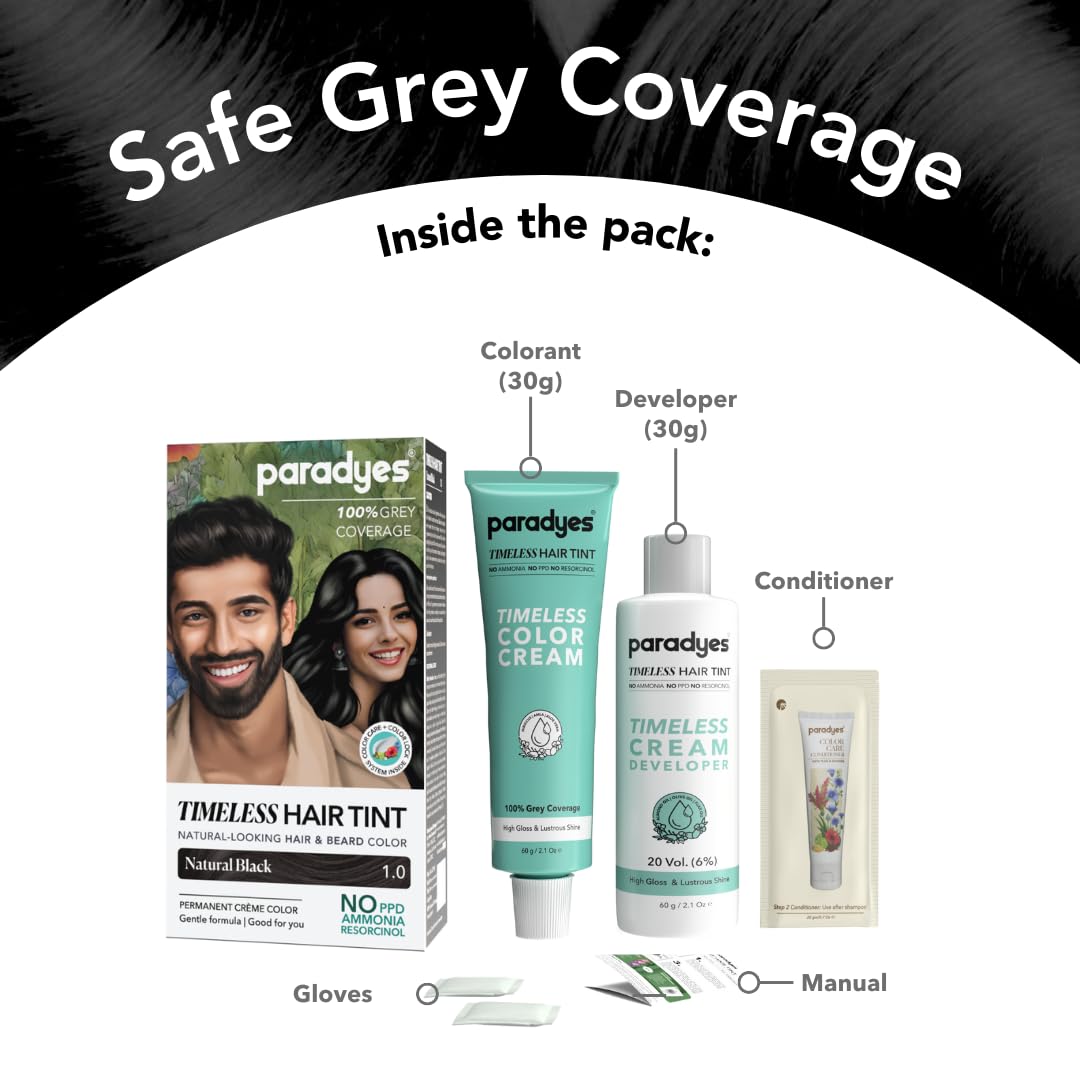 Paradyes Mini Natural Black Timeless Hair Tint, Permanent Crème Hair Color for Hair & Beard - Image 2