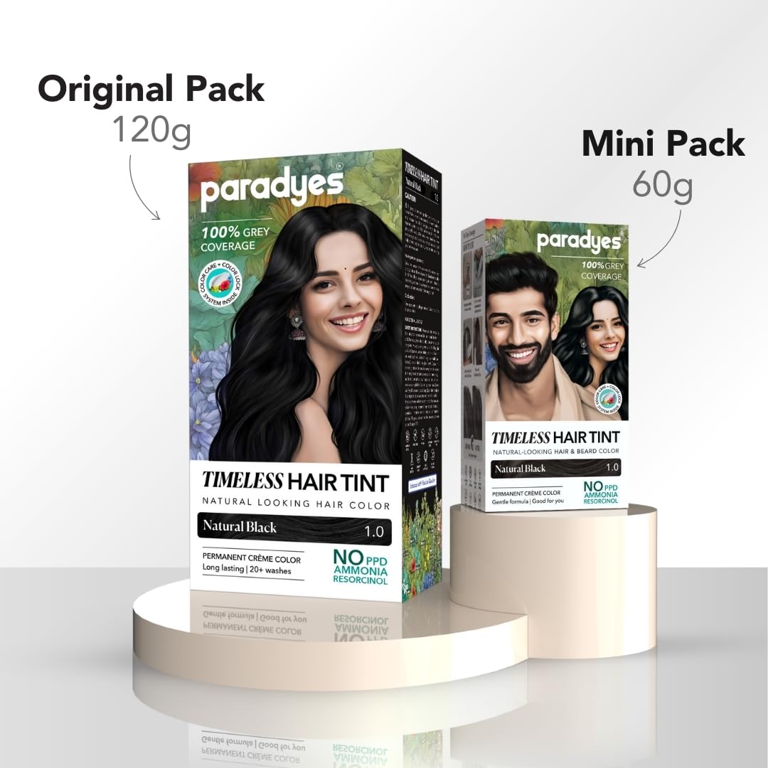 Paradyes Mini Natural Black Timeless Hair Tint, Permanent Crème Hair Color for Hair & Beard - Image 3