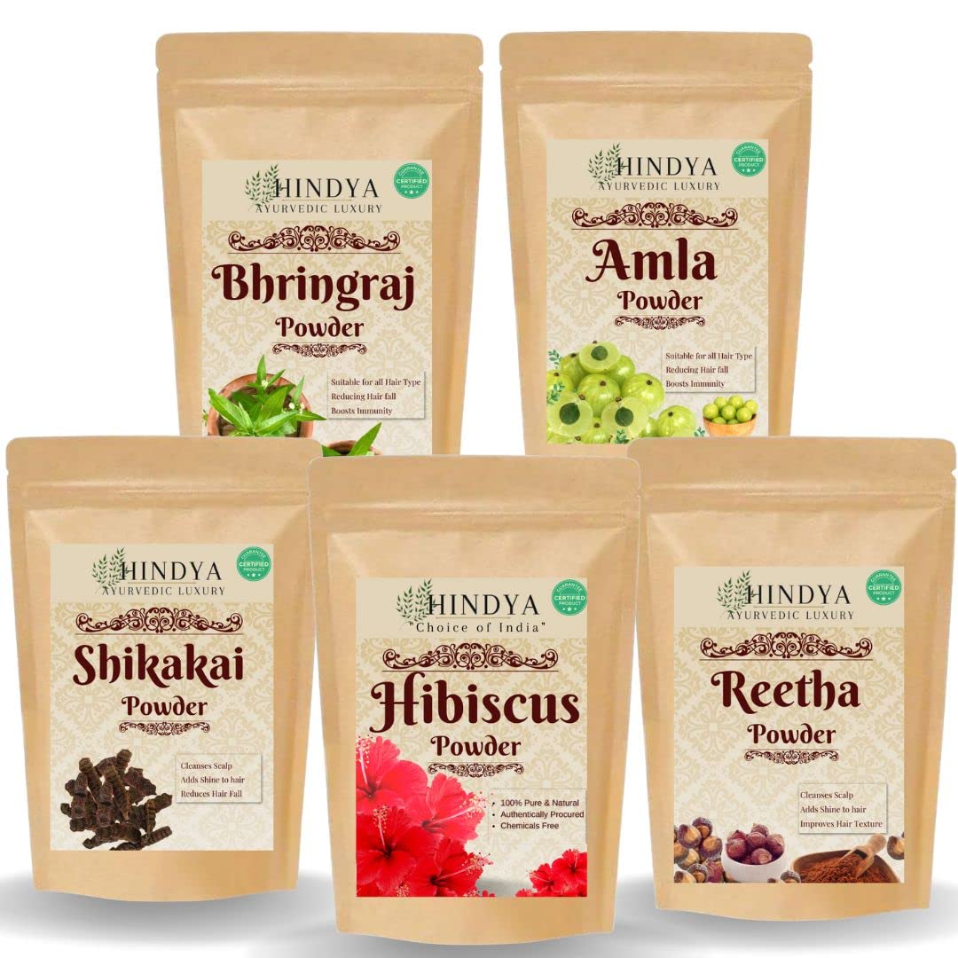 Amla Reetha Shikakai, Bhringraj and Hibiscus Powder for Hair (Pack of 5, 50g each, Total 250g Pack) - Image 3