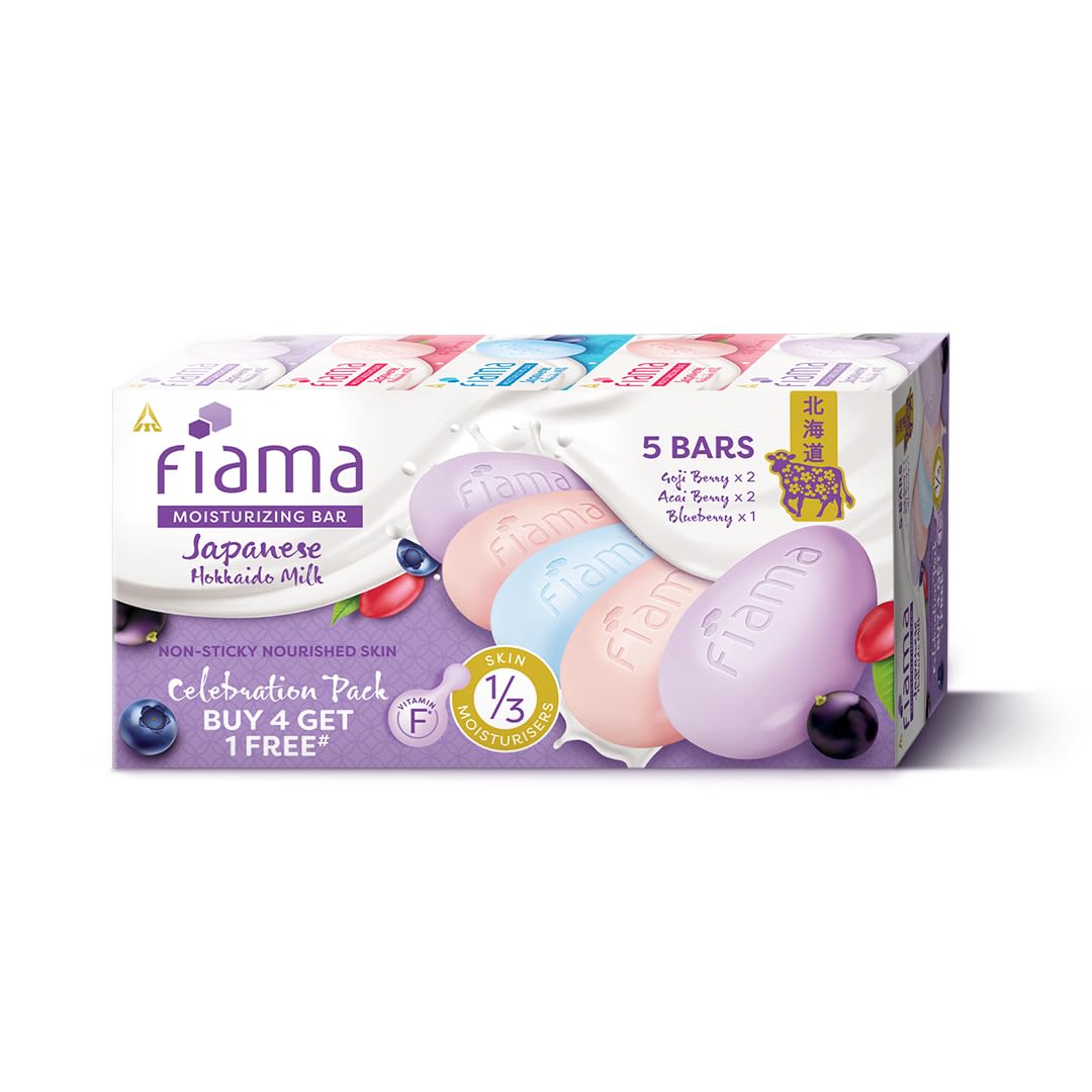 Fiama Moisturizing Soap Bars Celebration Pack, Japanese Hokkaido Milk & Berries, Soaps Pack Of 5 (625g) - Image 1