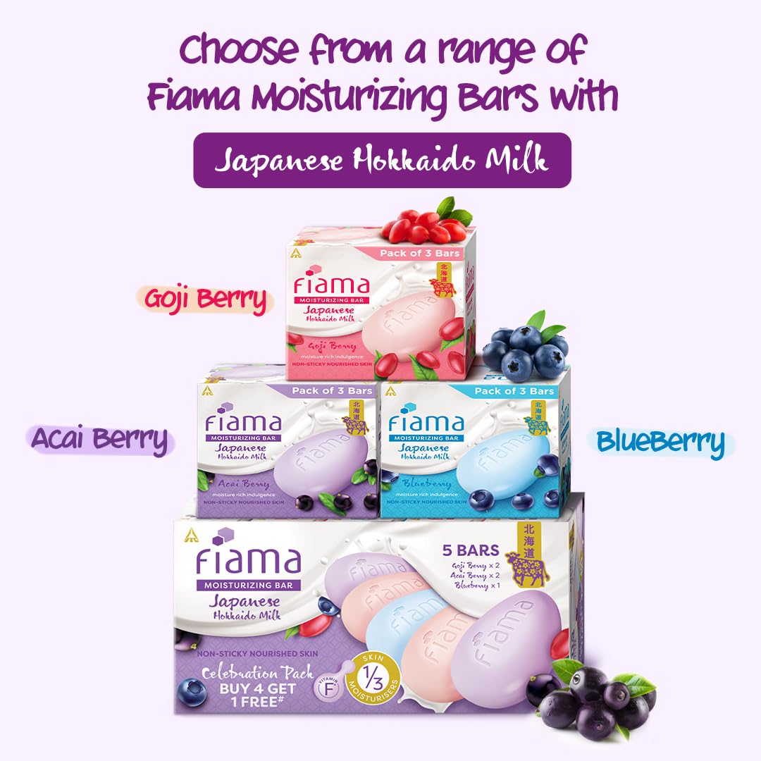Fiama Moisturizing Soap Bars Celebration Pack, Japanese Hokkaido Milk & Berries, Soaps Pack Of 5 (625g) - Image 2