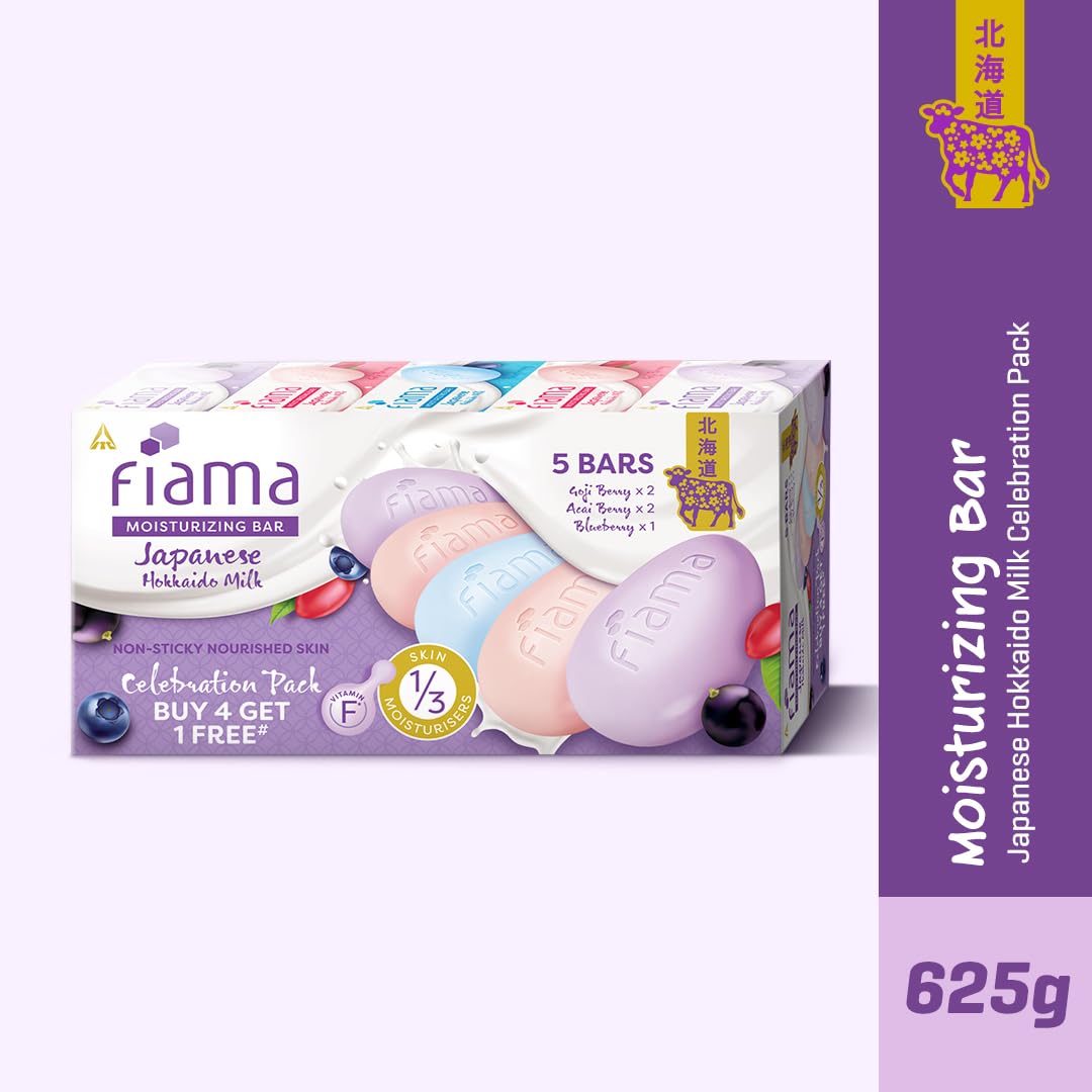 Fiama Moisturizing Soap Bars Celebration Pack, Japanese Hokkaido Milk & Berries, Soaps Pack Of 5 (625g) - Image 3