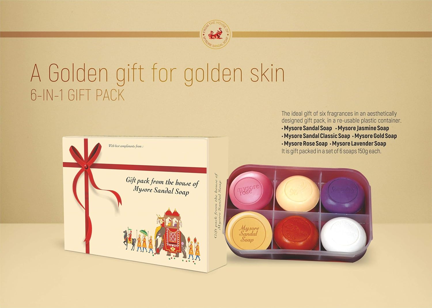 Mysore Sandal Soap Gift Pack, 150g - Pack of 6 - Image 2