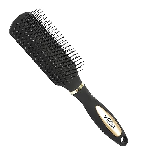 Vega Flat Brush Black and Silver Colored Handle and Black Colored Brush Head - Image 1