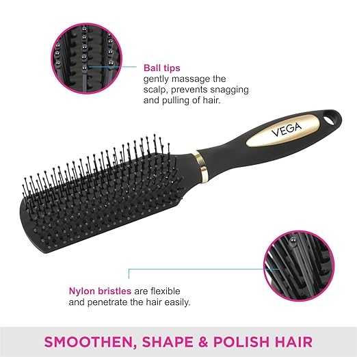 Vega Flat Brush Black and Silver Colored Handle and Black Colored Brush Head - Image 2