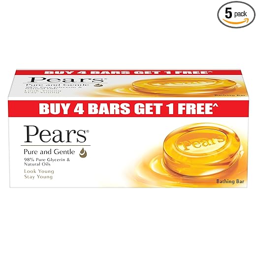 Pears Pure & Gentle Soap Bar (Buy 4 get 1 free) - With Glycerin for Soft - Image 1